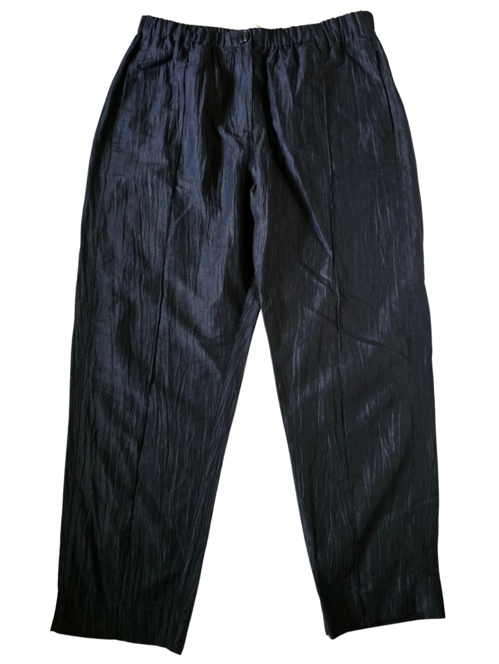 Tela Made in Italy Crinkled Pleated Tapered Pants Black Elastic Waist IT 46